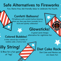 Suggestions for Fireworks Alternatives: Confetti Balloons, Silly String, Glowsticks, Diet Coke Rockets