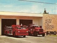 Original Station at Homestead Rd with two fire trucks