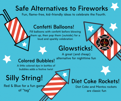 Suggestions for Fireworks Alternatives: Confetti Balloons, Silly String, Glowsticks, Diet Coke Rockets